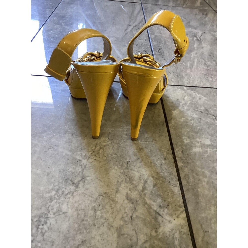 Stuart Weitzman Shoes Y2K Womens Sz 7 Yellow Patent Slingback Platform Peep Toe - Picture 3 of 8